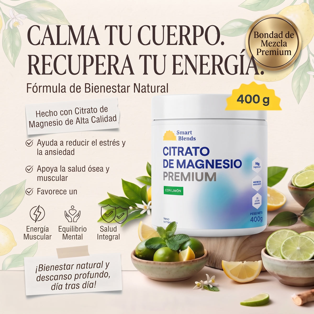 Citrato de Magnesio Premium 400 g 🍋 | Origen Alemán