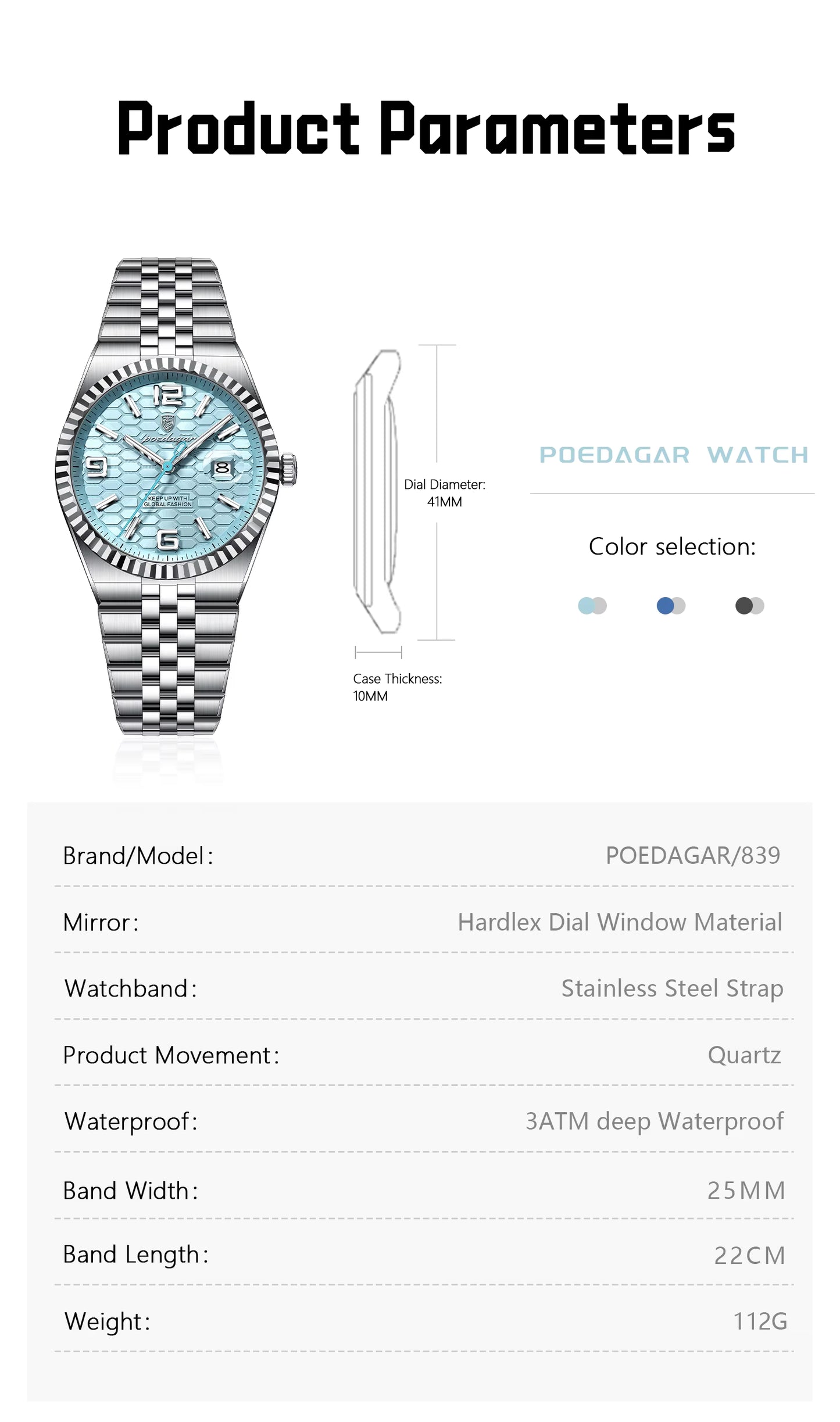 Reloj Poedagar para Caballero - Acero Inoxidable | Lujo & Negocios