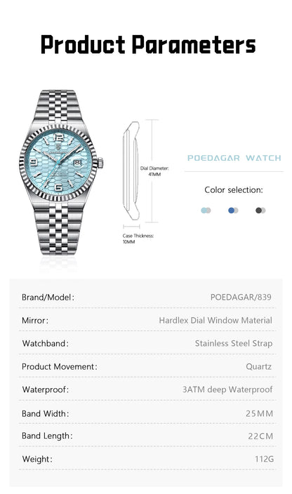 Reloj Poedagar para Caballero - Acero Inoxidable | Lujo & Negocios