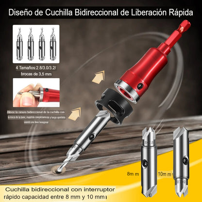 Juego Profesional de Brocas Avellanadoras4 en 1 con Tope de Profundidad