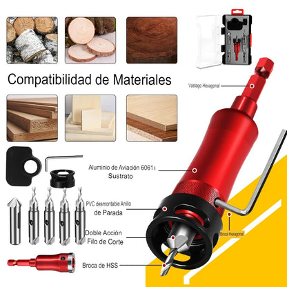 Juego Profesional de Brocas Avellanadoras4 en 1 con Tope de Profundidad