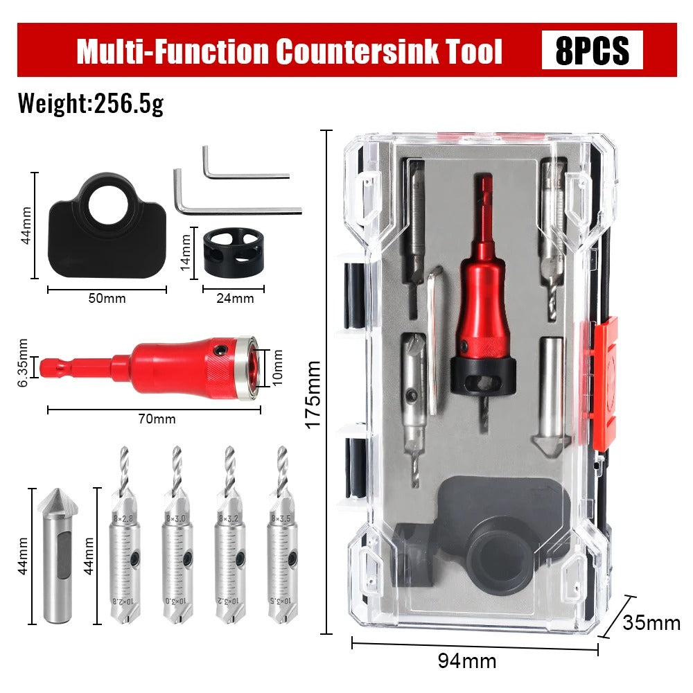 Juego Profesional de Brocas Avellanadoras4 en 1 con Tope de Profundidad